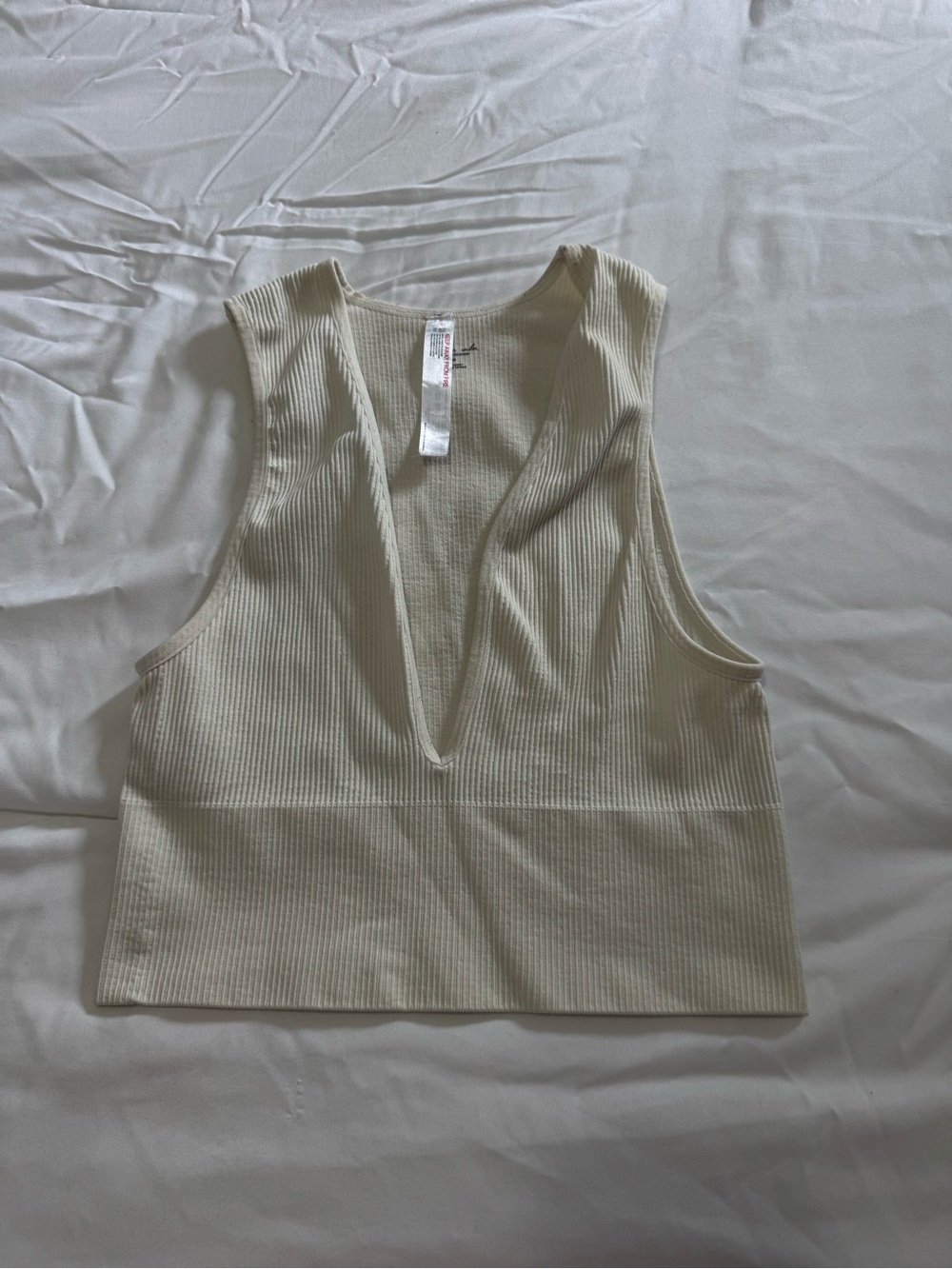 Urban Outfitters Ribbed Deep V Crop Tank - Cream